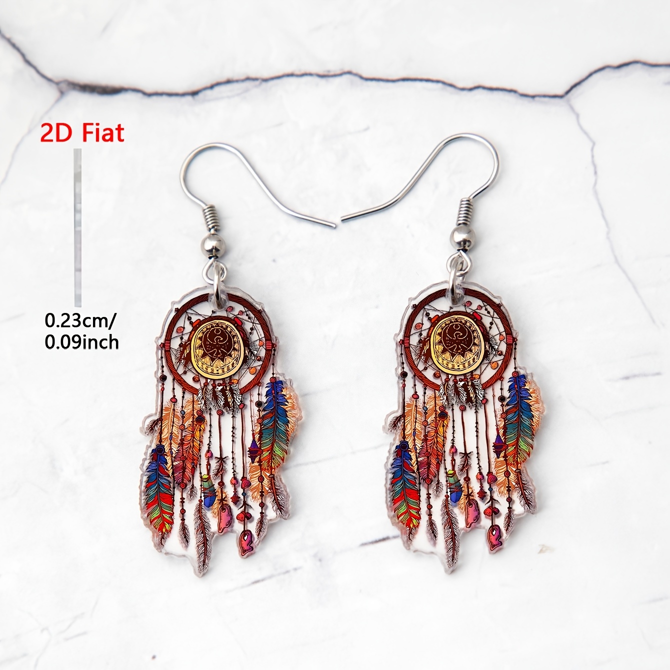 2D Flat Vintage Cartoon Feather Acrylic Pendant Earrings